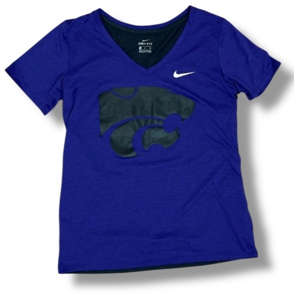 Nike Dri-Fit Women's Small K State Wildcats Purple Black V-Neck T Shirt Athletic - Picture 1 of 12